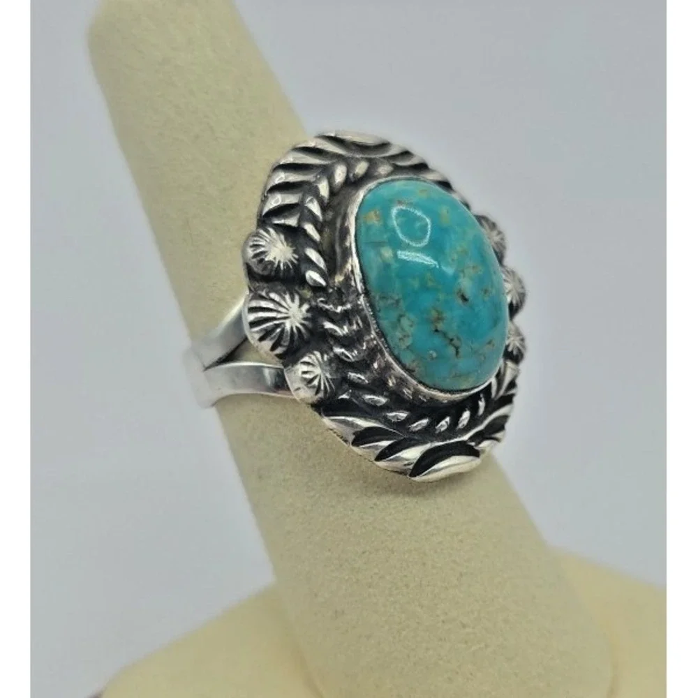 Sonoran Web Turquoise Ring Sterling Silver Size 7.25 Signed Sterling 8M 13 Grams